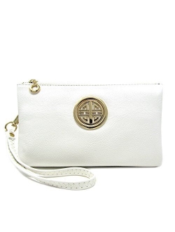 Solene Womens and Girls Multi Compartment Functional Emblem Crossbody Bag With Detachable Wristlet