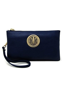 Solene Womens and Girls Multi Compartment Functional Emblem Crossbody Bag With Detachable Wristlet