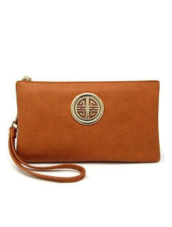 Solene Womens and Girls Multi Compartment Functional Emblem Crossbody Bag With Detachable Wristlet