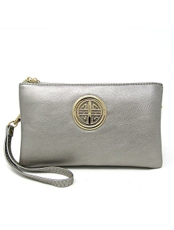 Solene Womens and Girls Multi Compartment Functional Emblem Crossbody Bag With Detachable Wristlet