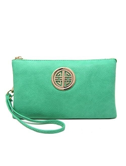 Solene Womens and Girls Multi Compartment Functional Emblem Crossbody Bag With Detachable Wristlet