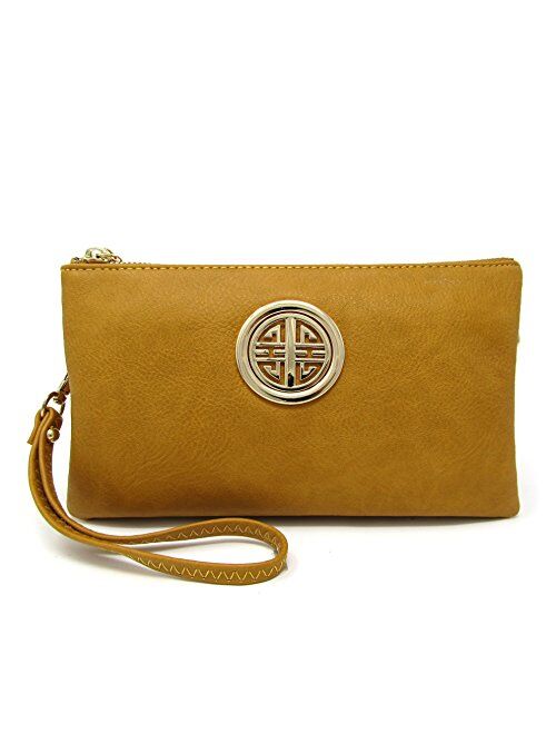 Solene Womens and Girls Multi Compartment Functional Emblem Crossbody Bag With Detachable Wristlet