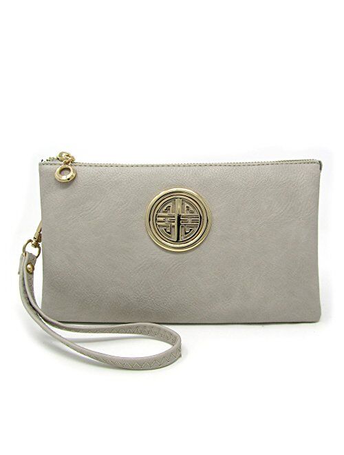 Solene Womens and Girls Multi Compartment Functional Emblem Crossbody Bag With Detachable Wristlet