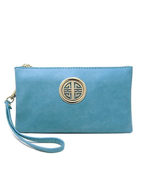 Solene Womens and Girls Multi Compartment Functional Emblem Crossbody Bag With Detachable Wristlet