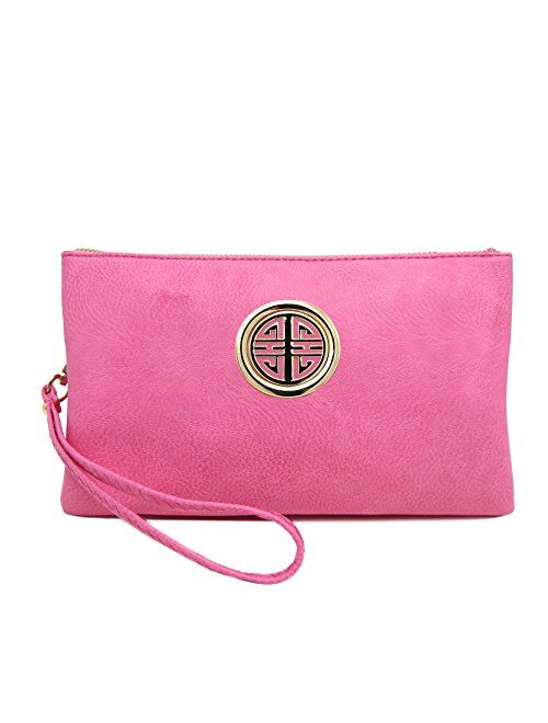 Solene Womens and Girls Multi Compartment Functional Emblem Crossbody Bag With Detachable Wristlet