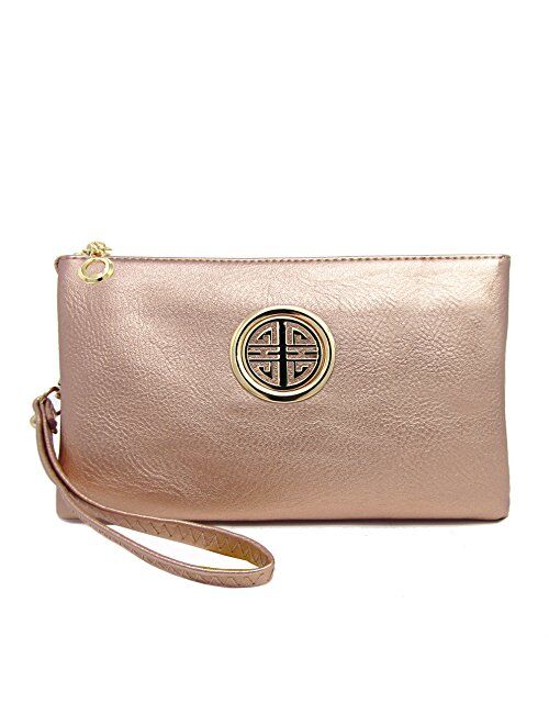 Solene Womens and Girls Multi Compartment Functional Emblem Crossbody Bag With Detachable Wristlet