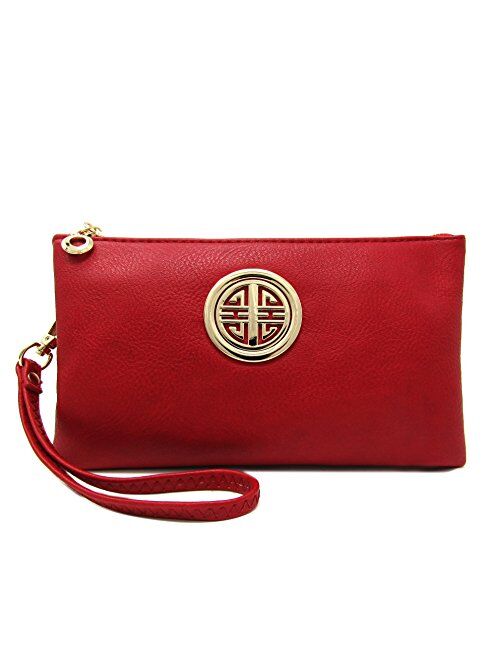 Solene Womens and Girls Multi Compartment Functional Emblem Crossbody Bag With Detachable Wristlet