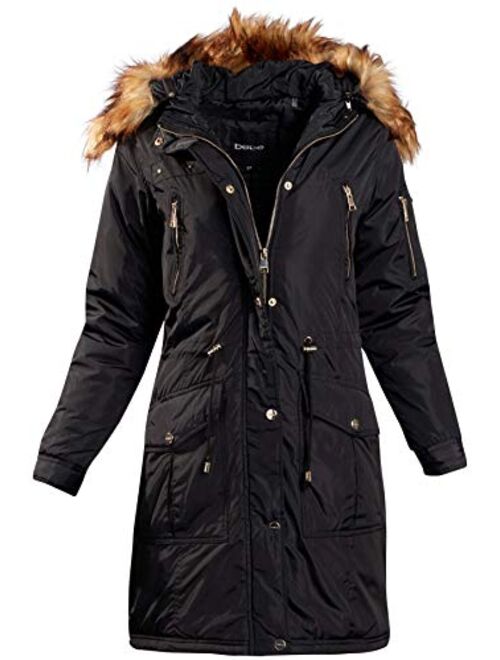 bebe Women's Outerwear - Heavyweight Insulated Long Length Parka Jacket with Faux Fur Hood