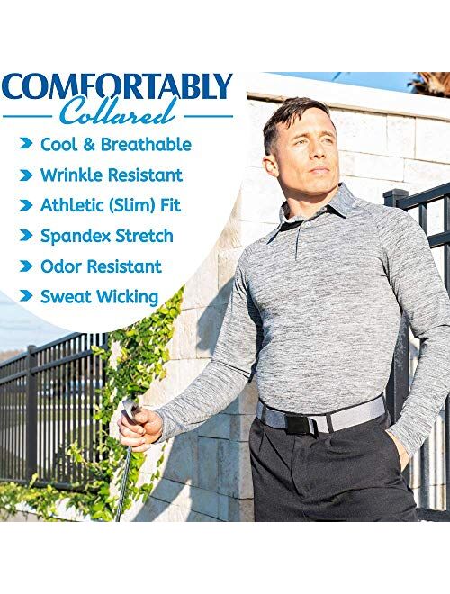 CC Performance Athletic Slim Fit Long Sleeve Golf Shirts for Men Dry Fit Tech | Wrinkle Resistant Stretch Mens Polo Shirts