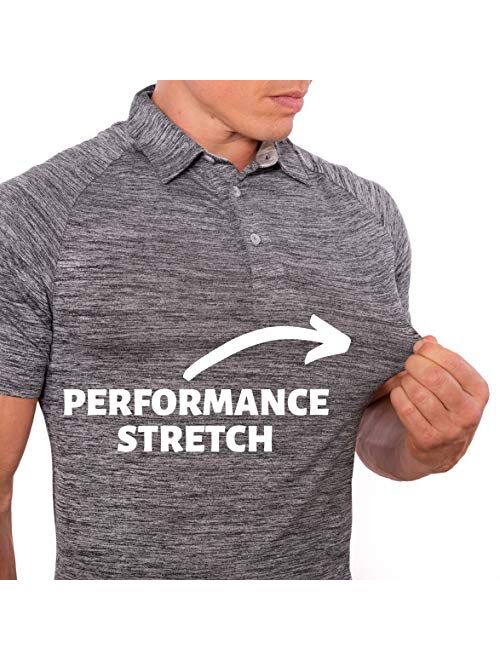 CC Performance Athletic Slim Fit Long Sleeve Golf Shirts for Men Dry Fit Tech | Wrinkle Resistant Stretch Mens Polo Shirts