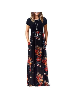 Lesfin Women's Short Sleeve Loose Floral Maxi Dresses Casual Long Dresses with Pockets