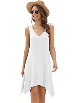 KSHUN Women Summer Sexy V Neck Sleeveless Dress Casual Flowy Swing Shift Dresses