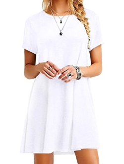 EFOFEI Womens Casual Swing Round Neck Short Sleeve Loose Summer Shirt Tunic Dress