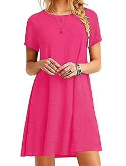 EFOFEI Womens Casual Swing Round Neck Short Sleeve Loose Summer Shirt Tunic Dress