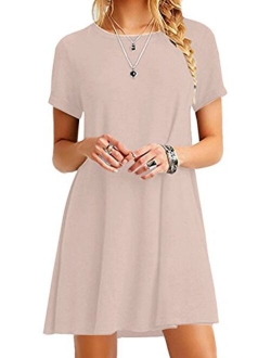 EFOFEI Womens Casual Swing Round Neck Short Sleeve Loose Summer Shirt Tunic Dress