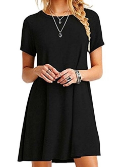 EFOFEI Womens Casual Swing Round Neck Short Sleeve Loose Summer Shirt Tunic Dress