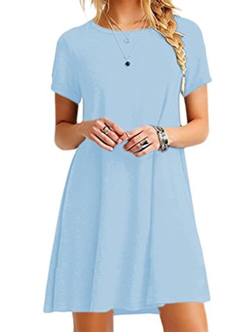 EFOFEI Womens Casual Swing Round Neck Short Sleeve Loose Summer Shirt Tunic Dress