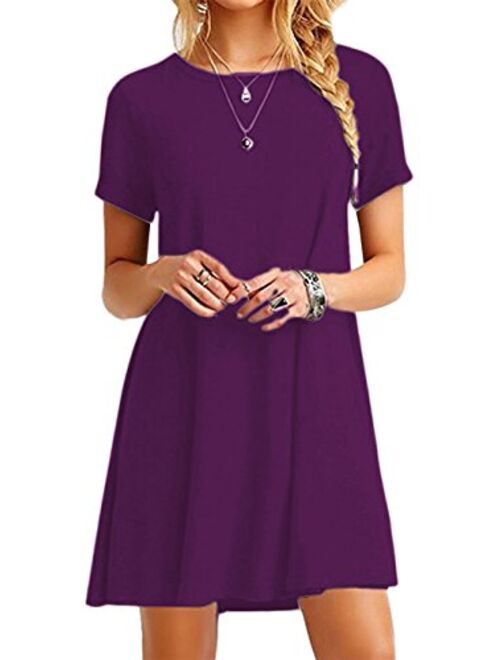 EFOFEI Womens Casual Swing Round Neck Short Sleeve Loose Summer Shirt Tunic Dress