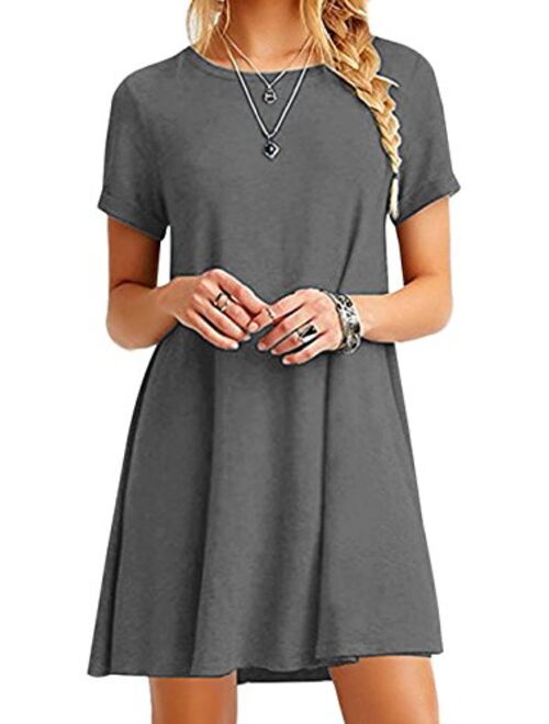 EFOFEI Womens Casual Swing Round Neck Short Sleeve Loose Summer Shirt Tunic Dress