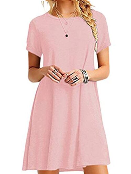 EFOFEI Womens Casual Swing Round Neck Short Sleeve Loose Summer Shirt Tunic Dress