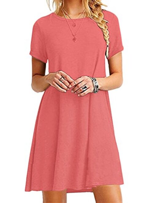 EFOFEI Womens Casual Swing Round Neck Short Sleeve Loose Summer Shirt Tunic Dress