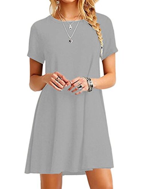 EFOFEI Womens Casual Swing Round Neck Short Sleeve Loose Summer Shirt Tunic Dress