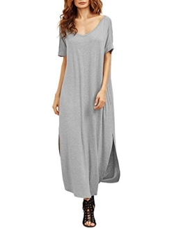 URBAN K Womens V Neck Split Side Comfy Long Causal Beach Maxi Dress with Pockets