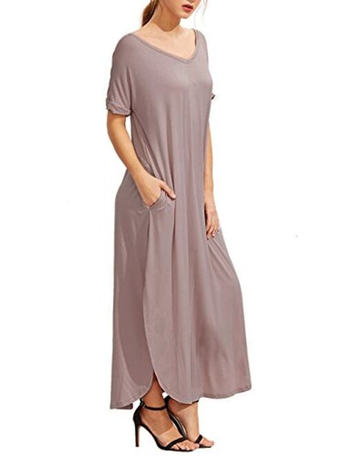 URBAN K Womens V Neck Split Side Comfy Long Causal Beach Maxi Dress with Pockets