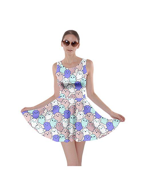 CowCow Womens Party Costume Bears Print Kawaii Cute Ghosts Skater Dress, XS-5XL