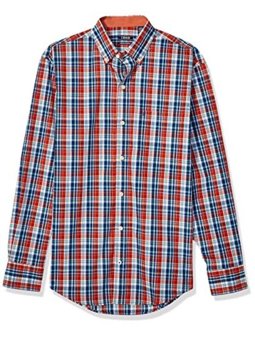 IZOD Men's Button Down Long Sleeve Stretch Performance Plaid Shirts