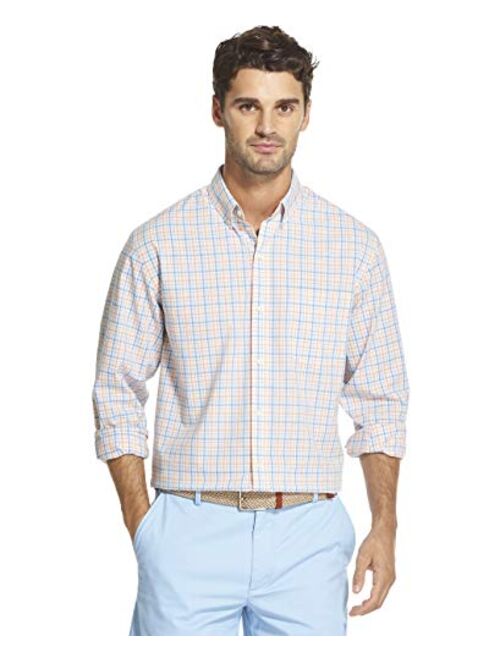 IZOD Men's Button Down Long Sleeve Stretch Performance Plaid Shirts