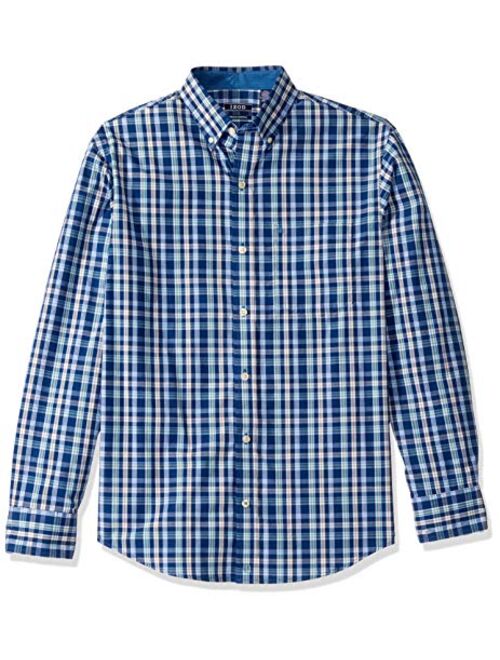 IZOD Men's Button Down Long Sleeve Stretch Performance Plaid Shirts