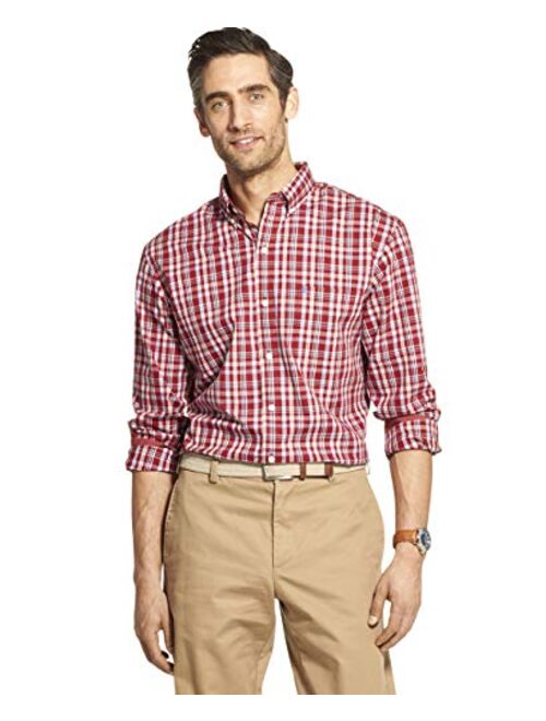 IZOD Men's Button Down Long Sleeve Stretch Performance Plaid Shirts