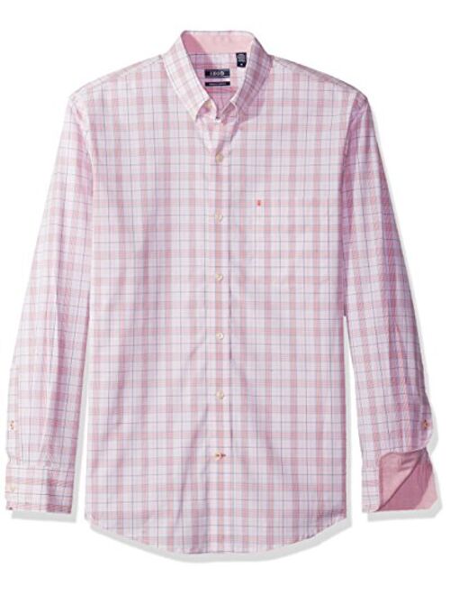 IZOD Men's Button Down Long Sleeve Stretch Performance Plaid Shirts