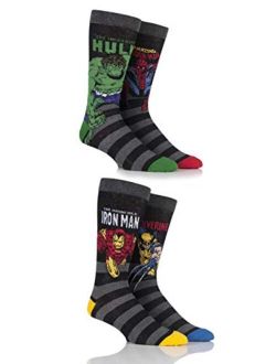 SOCKSHOP Men's 4 Pair Marvel Comics Socks - Hulk, Spiderman, Iron Man and Wolverine