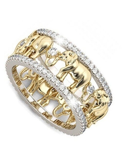 ULAKY Yellow Gold Beautiful Elephant Animal Ring Lucky Elephant Ring