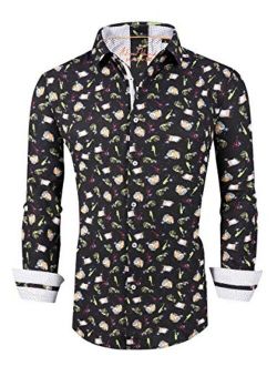 Esabel.C Men's Dress Shirts Long Sleeve Regular Fit Print Casual Button Down Shirts