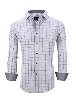 Esabel.C Men's Dress Shirts Long Sleeve Regular Fit Print Casual Button Down Shirts