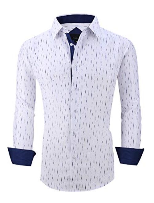 Esabel.C Men's Dress Shirts Long Sleeve Regular Fit Print Casual Button Down Shirts