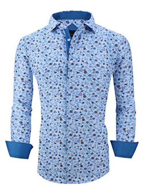 Esabel.C Men's Dress Shirts Long Sleeve Regular Fit Print Casual Button Down Shirts