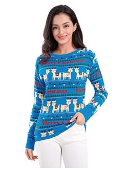 v28 Ugly Christmas Sweater for Women Vintage Funny Merry Tunic Knit Sweaters