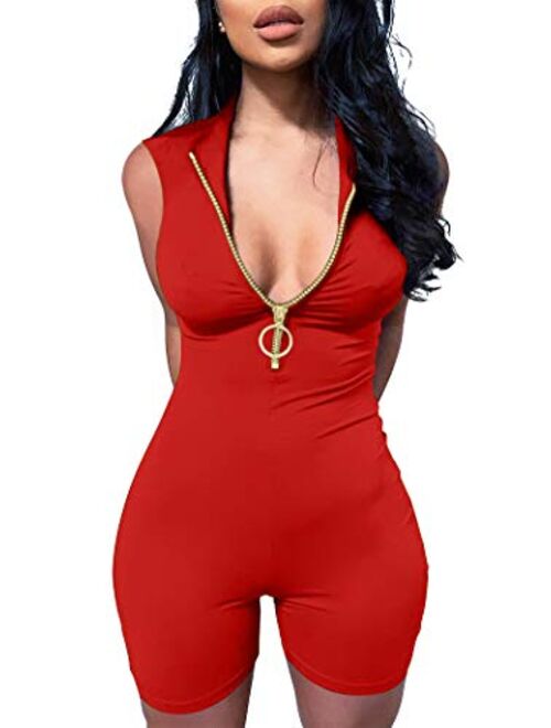 ZileZile Women's Sexy Bodycon Sleeveless Zipper Front Party Romper Short Jumpsuit