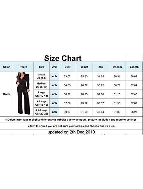 Sparkly Jumpsuits for Women Elegant V Neck Sexy Long Sleeve Clubwear Casual Rompers Wide Leg Pants with Belt