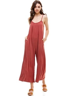 Alexander + David Womens Casual Loose Fit Jumper, Spaghetti Strap Sexy Jersey Jumpsuit Romper