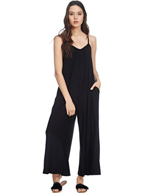 Alexander + David Womens Casual Loose Fit Jumper, Spaghetti Strap Sexy Jersey Jumpsuit Romper