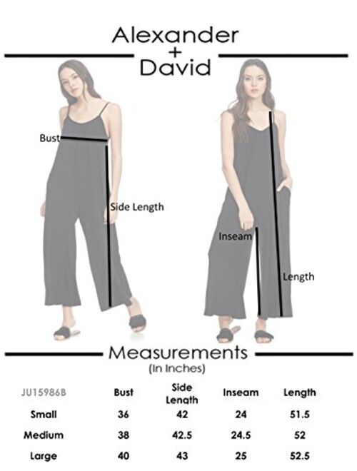 Alexander + David Womens Casual Loose Fit Jumper, Spaghetti Strap Sexy Jersey Jumpsuit Romper