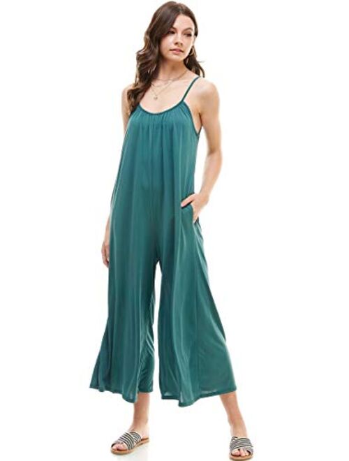 Alexander + David Womens Casual Loose Fit Jumper, Spaghetti Strap Sexy Jersey Jumpsuit Romper