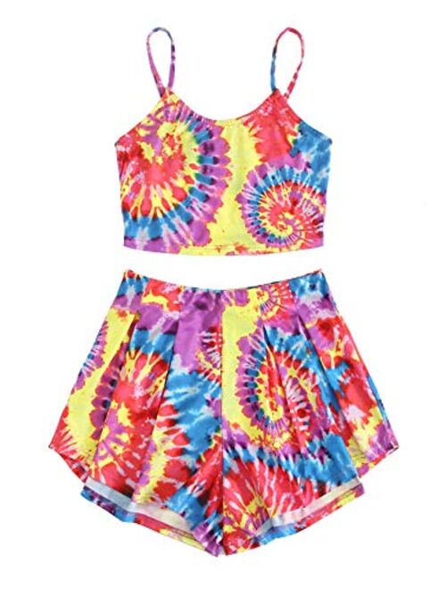 Floerns Women's Tie Dye Sleeveless Crop Top and Shorts Two Piece Outfits