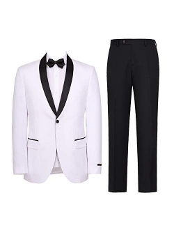 Pio Lorenzo Men's Suit Slim Fit 2-Piece Single Breasted Blazer & Flat Front Pants