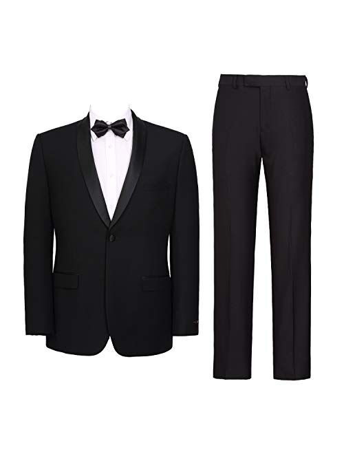 Pio Lorenzo Men's Suit Slim Fit 2-Piece Single Breasted Blazer & Flat Front Pants